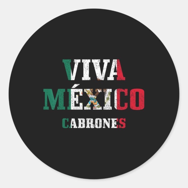 Pegatina Redonda Viva México Cabrones Funny Cinco De Mayo Mexico F (Anverso)