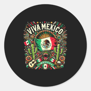 Pegatina Redonda Viva México Día de la Independencia Bandera Mexica