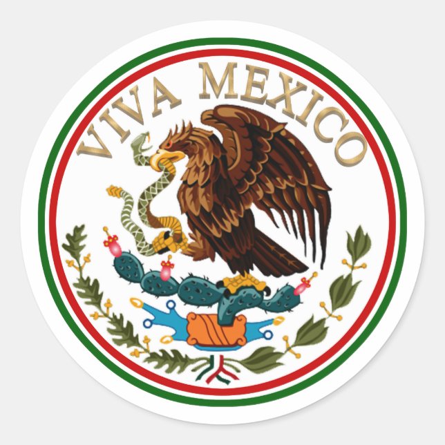 Pegatina Redonda Viva México Icono de bandera mexicana con texto do (Anverso)