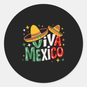 Pegatina Redonda Viva México niñas niños pequeños bandera mexicana