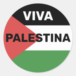 PEGATINA REDONDA VIVA PALESTINA LIBRE BANDERA PALESTINA ROJA NEGRO 