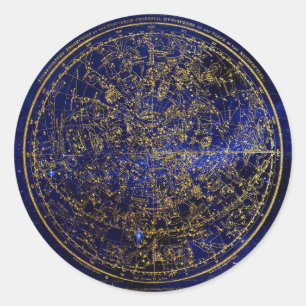 Pegatina Redonda Vive Blue Star Map/Golden Constellation Globe