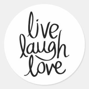Pegatina Redonda Vive Ríe Ama – Tipografía Inspiradora Clásica