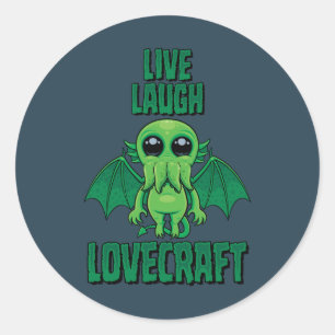 Pegatina Redonda Vive Ríe Lovecraft Cthulhu Lindo