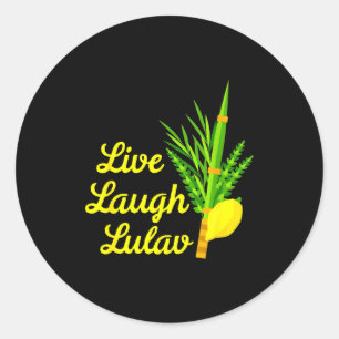 Pegatina Redonda Vive Ríe Lulav Etrog Feliz Sukkot Judío Sukkah 