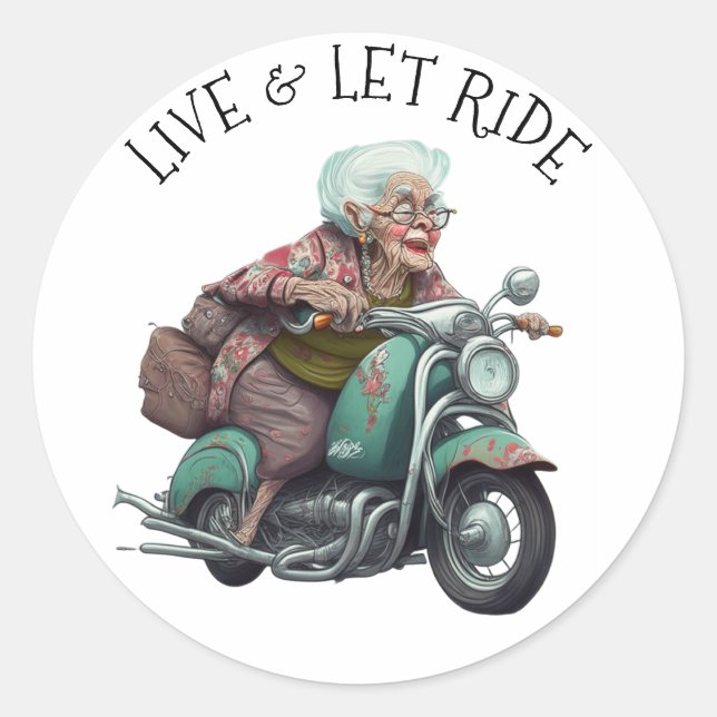 Pegatina Redonda Vive y deja viajar en motocicleta (Anverso)