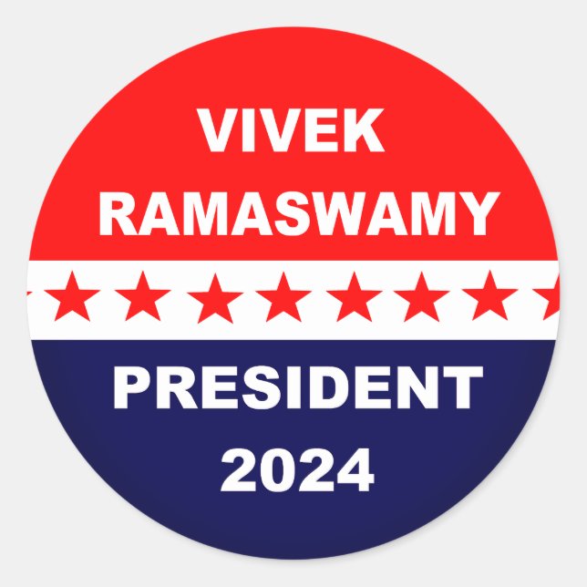 Pegatina Redonda Vivek Ramaswamy President 2024 (Anverso)