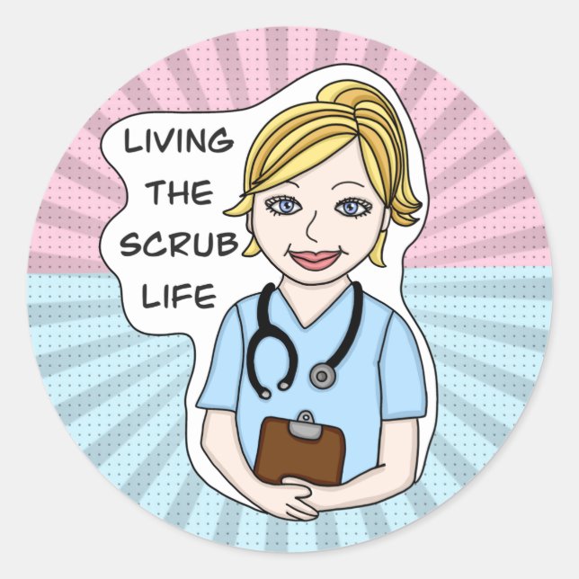 Pegatina Redonda Viviendo la vida cruda | Enfermero, cuidador, Médi (Anverso)
