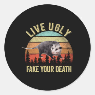 Pegatina Redonda Vivir Falso Falso Falso, Possum Muerte