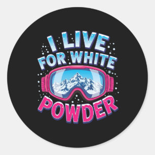 Pegatina Redonda Vivo por la nieve en polvo blanca Cool Snowboar