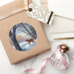 Pegatina Redonda Vizla Let It Snow Navidades