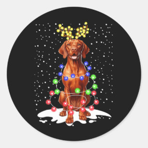Pegatina Redonda Vizsla Dog Xmas Luces de Navidades feos