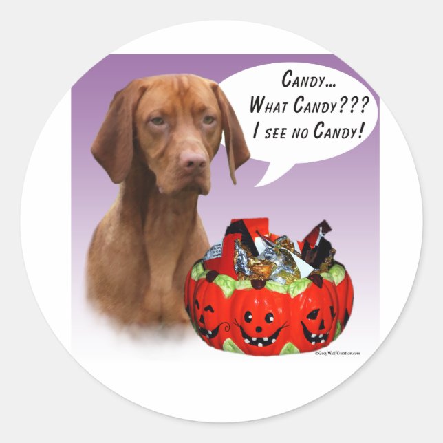 Pegatina Redonda Vizsla Halloween Candy (Anverso)