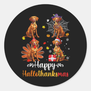 Pegatina Redonda Vizsla Lover Halloween Feliz Navidad Hallo