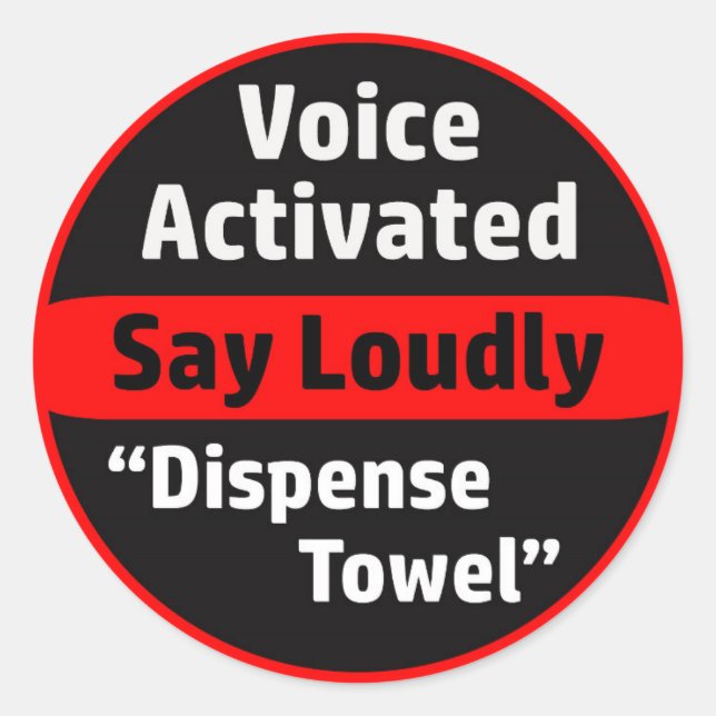 Pegatina Redonda Voice Activated Paper Towel Dispenser (Anverso)