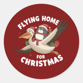 Pegatina Redonda Volando A Casa Para Navidades