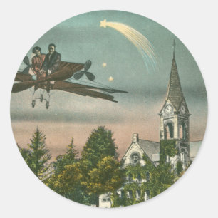 Pegatina Redonda Volando alto sobre una antigua capilla