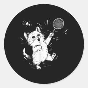 Pegatina Redonda Volante de bádminton divertido gato lindo jugador