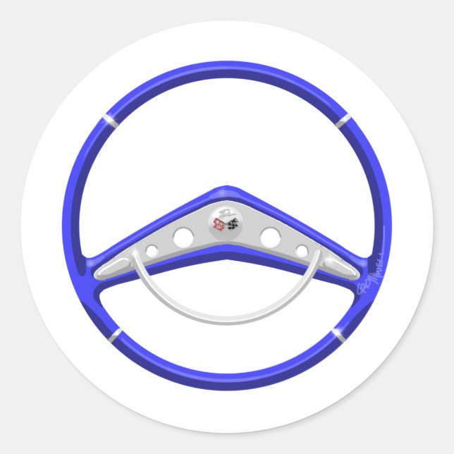 Pegatina Redonda Volante de dirección de Chevrolet Azul 1959 (Anverso)