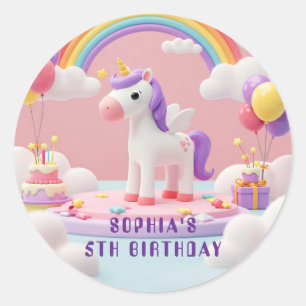 Pegatina Redonda Volar con unicornio - Fiesta de Cumpleaños