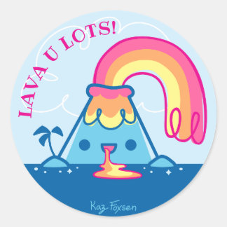 Pegatina Redonda Volcán Kawaii