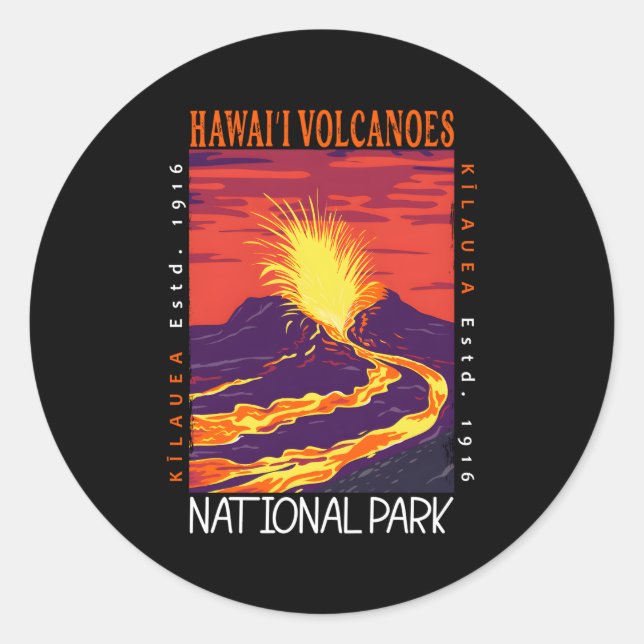 Pegatina Redonda Volcán Kilauea en Hawái (Anverso)