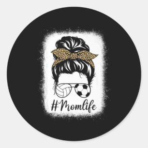 Pegatina Redonda Voleibol Día de la Madre Y Fútbol Mamá Vida Desord