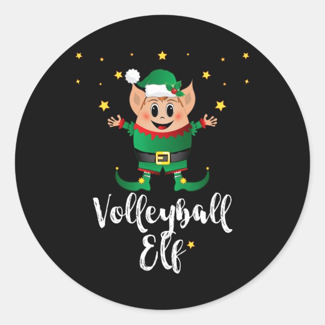 Pegatina Redonda Vóleibol Elf Xmas Elves Grupo Familiar Coincidenci (Anverso)