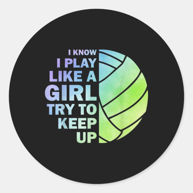 Pegatina Redonda Voleibol Guay Para Mujeres Chicas Voleibol Juvenil (Anverso)