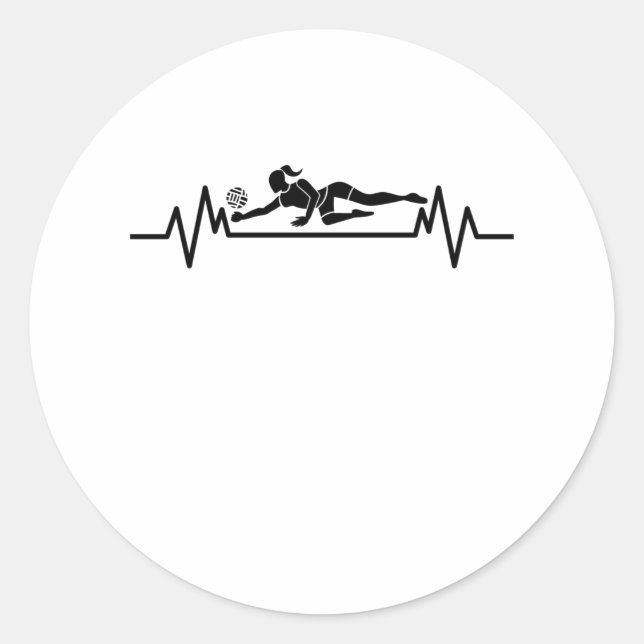 Pegatina Redonda Voleibol Heartbeat Gracioso Regalo Deportivo Volei (Anverso)