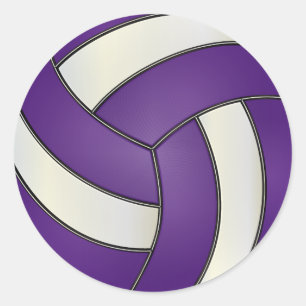 Pegatina Redonda Voleibol morado y blanco