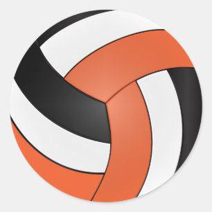Pegatina Redonda Voleibol Naranja, Blanco y Negro