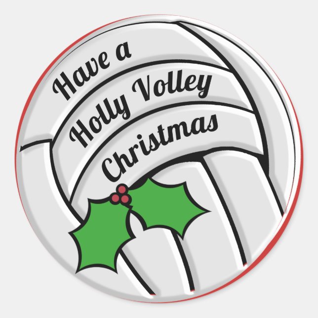 Pegatina Redonda Voleibol Navidad Holly Volley (Anverso)