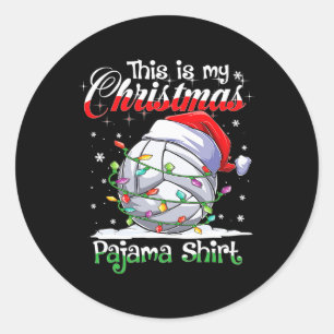 Pegatina Redonda Voleibol navidad Pajama Xmas Voleibolista