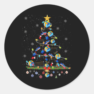 Pegatina Redonda Voleibol navideño ilumina divertidos deportes navi