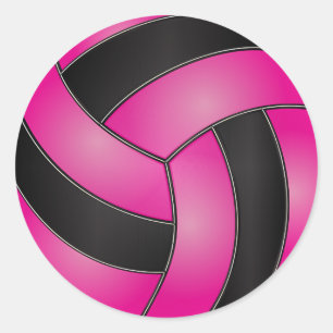 Pegatina Redonda Voleibol negro y rosa caliente