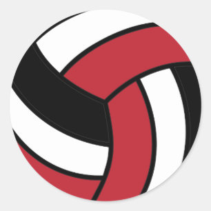 Pegatina Redonda Voleibol rojo y blanco oscuro