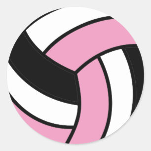 Pegatina Redonda Voleibol rosa y blanco