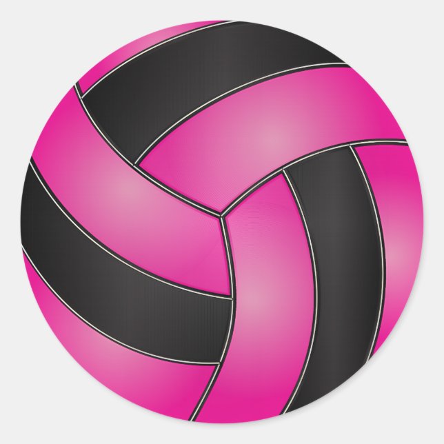 Pegatina Redonda Voleibol rosa y negro caliente (Anverso)