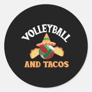 Pegatina Redonda Voleibol Y Tacos Funny Taco