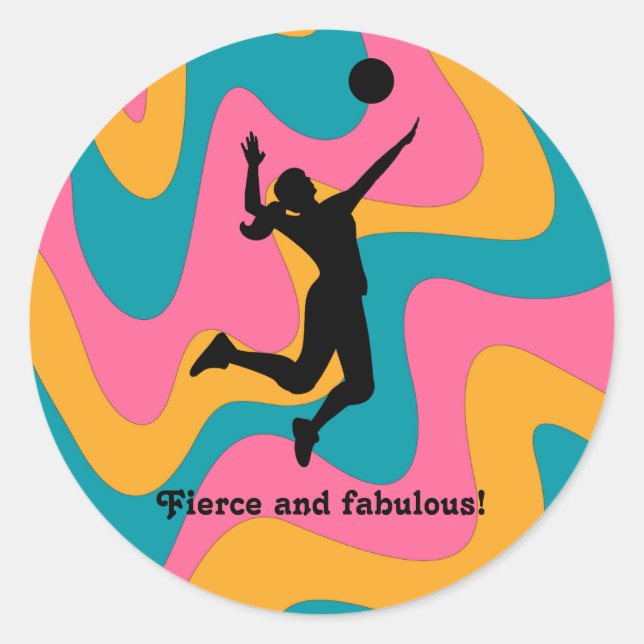 Pegatina Redonda Voleibolista femenino de voleibol playa (Anverso)