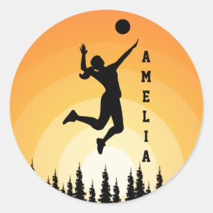 Pegatina Redonda Voleibolista femenino de voleibol playa