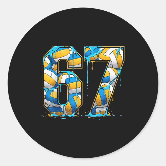 Pegatina Redonda Volleyball 67 Six Seven Srt Funny Gen Alpha Z Meme (Anverso)