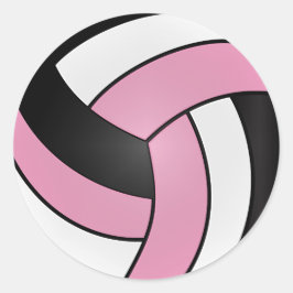 Pegatina Redonda Volleyball Bebé Rosa, Blanco y Negro