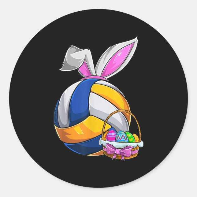 Pegatina Redonda Volleyball Easter Bunny Ears Easter Eggs Hunting B (Anverso)