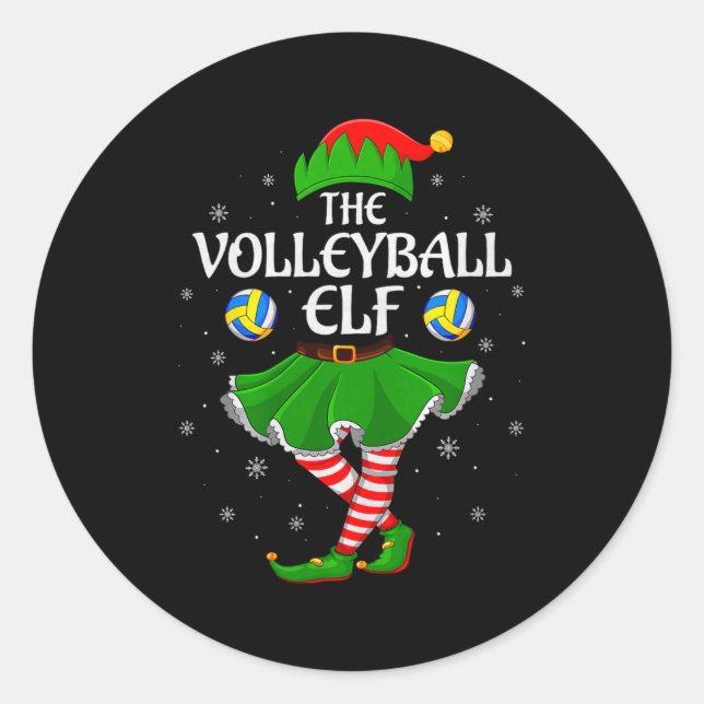 Pegatina Redonda Volleyball Elf Christmas Family Girls Women Elf Sq (Anverso)