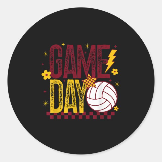 Pegatina Redonda Volleyball Game Day Retro Girls Volleyball Mom Mar (Anverso)