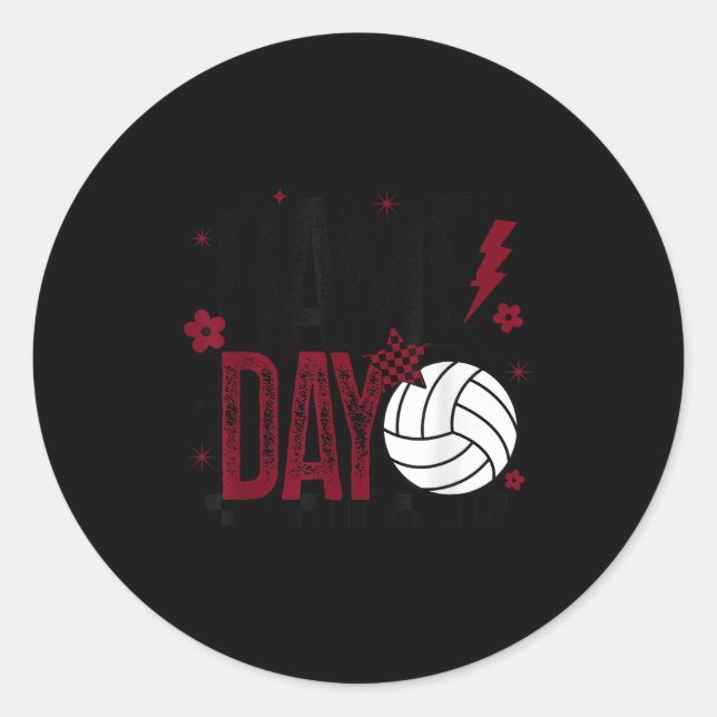 Pegatina Redonda Volleyball Game Day Retro Girls Volleyball Mom Mar (Anverso)