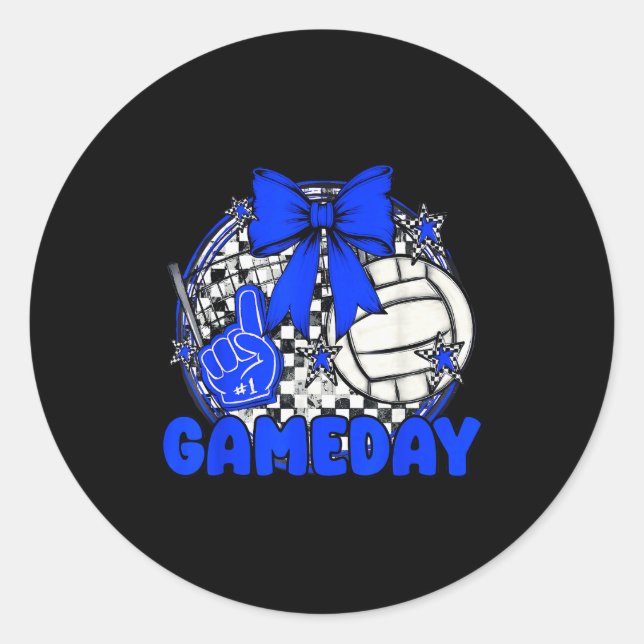 Pegatina Redonda Volleyball Game Day Retro Girls Volleyball Mom Roy (Anverso)