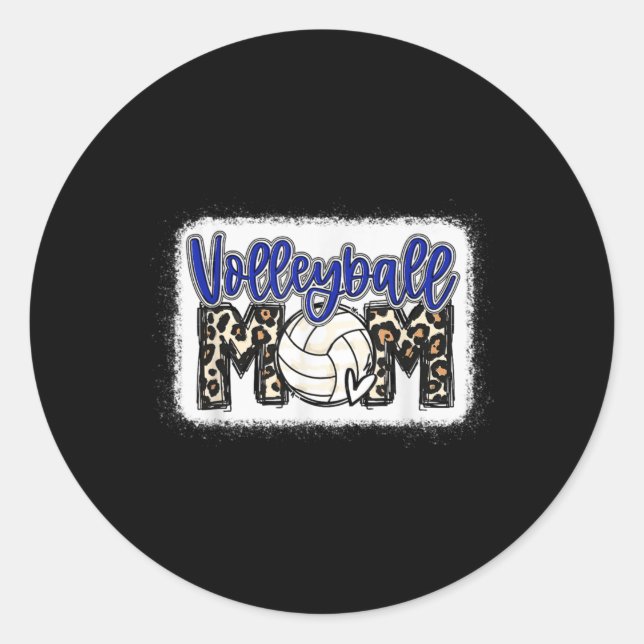 Pegatina Redonda Volleyball Mom Blue Leopard 8 (Anverso)